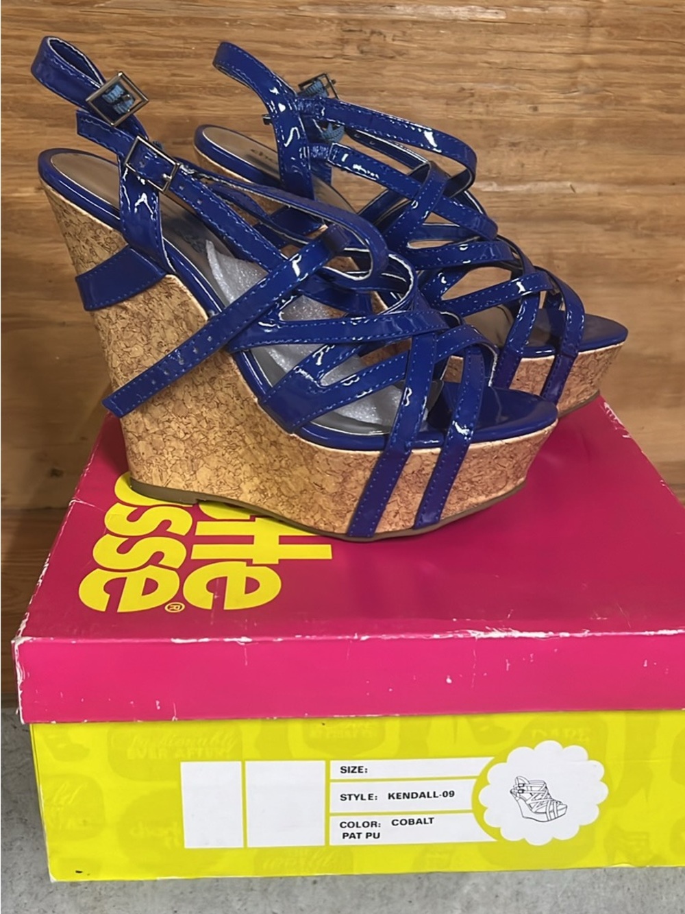 Cobalt Strappy Cork Wedge Sandals